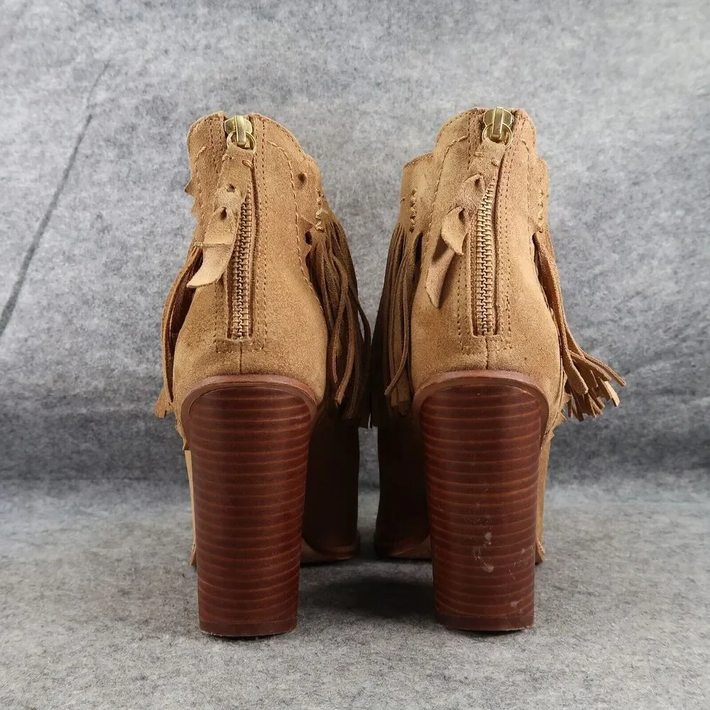 Cynthia Vincent Shoes Womens 9 Booties Fringe Leather Block Heel Fashion Western